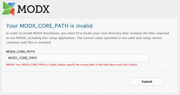 Your MODX_CORE_PATH is invalid